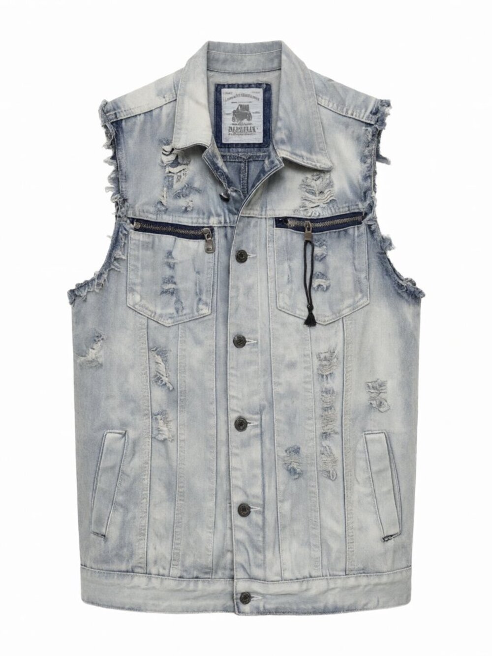 Sicosis Men's Distressed Denim Vest Size M Light Wash Sleeveless